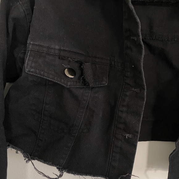 LF The Brand Crop Raw Hem Black Denim Jacket Punk size X-Small - Picture 8 of 11